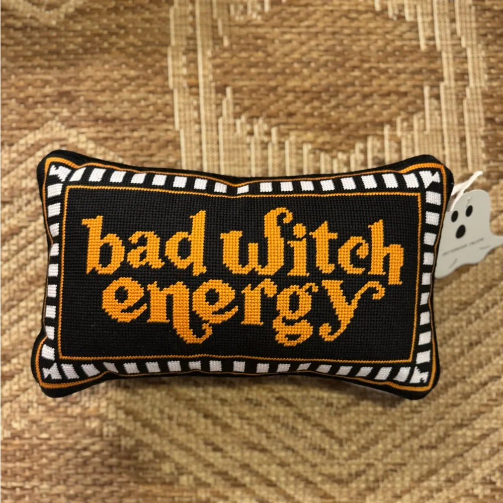 Viral Halloween Home Decor Black and Orange 'Bad Witch Energy' Pillow